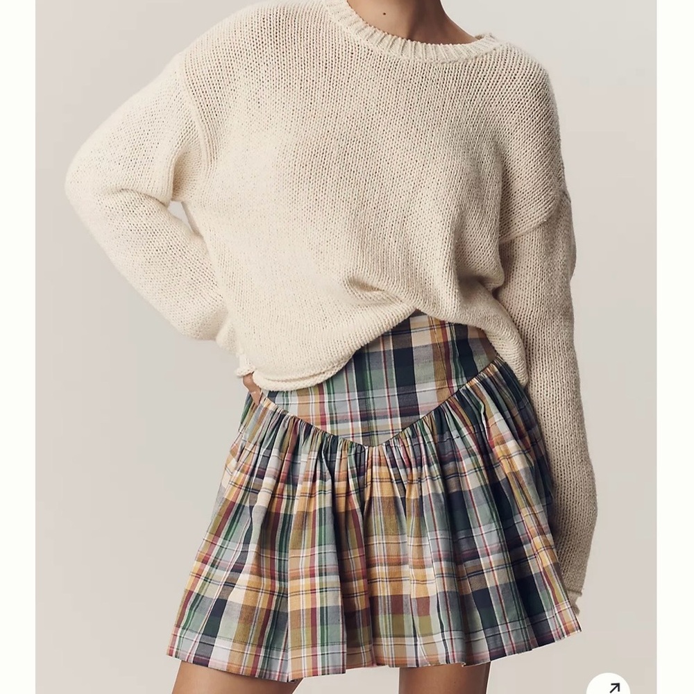 Maeve by Anthropologie Basque waist flirty mini skirt plaid